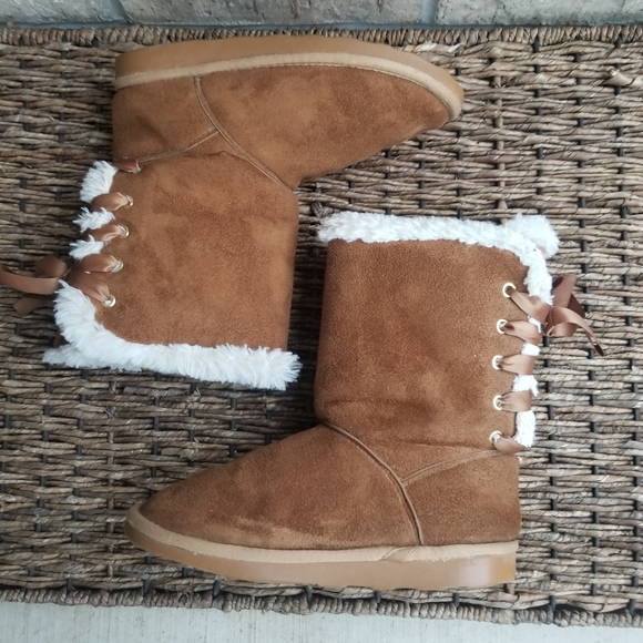 Rampage MEG Brown Winter Boots Faux Fur Lining Faux Suede (Womens 5.5)(BigKid 4) - Picture 4 of 9